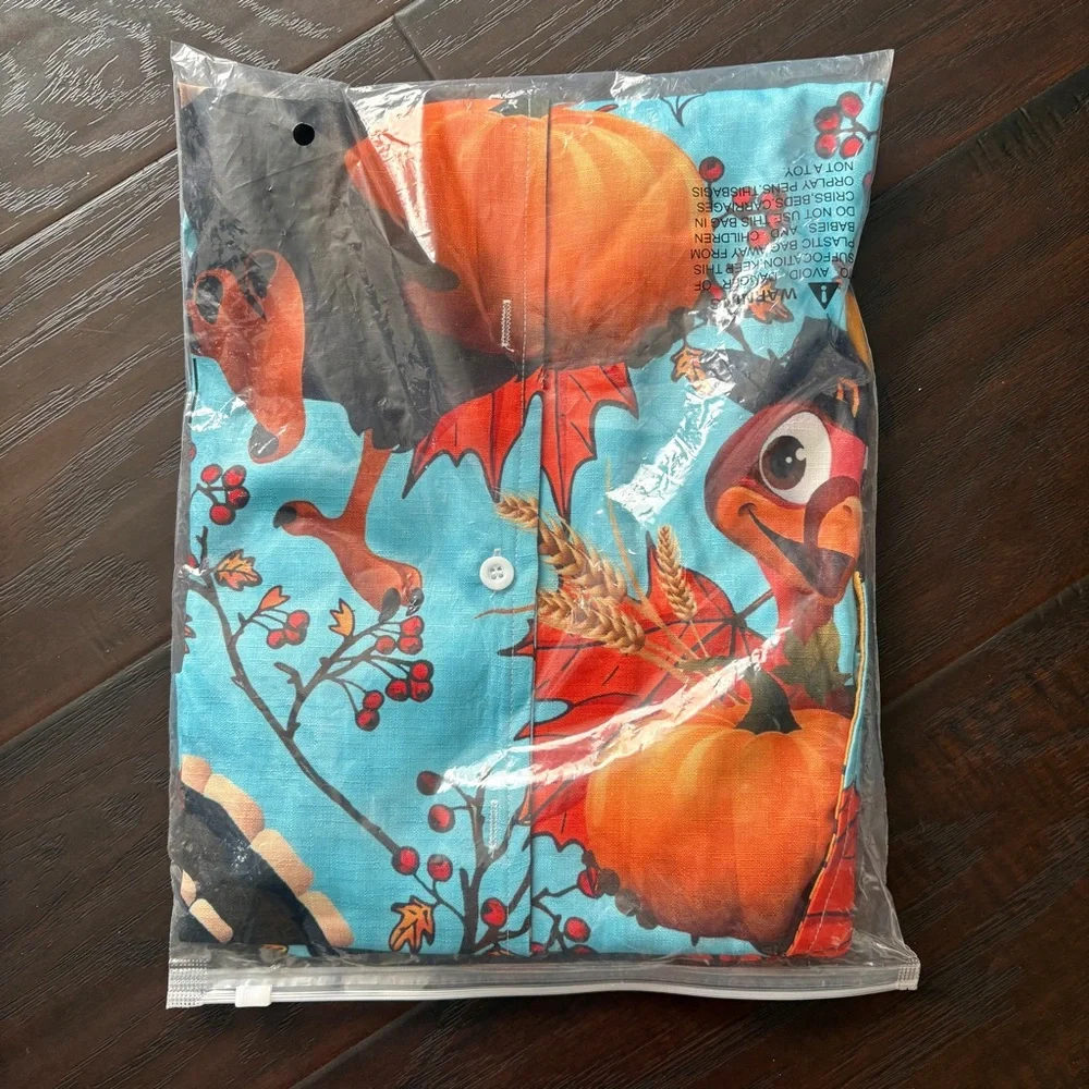 Funny Turkey Pilgrim Thanksgiving Button Down Hawaiian Style Shirt - Picture 3 of 9